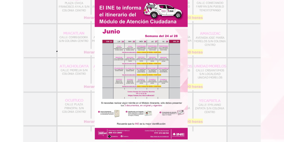 Los horarios y días que atenderán los módulos.