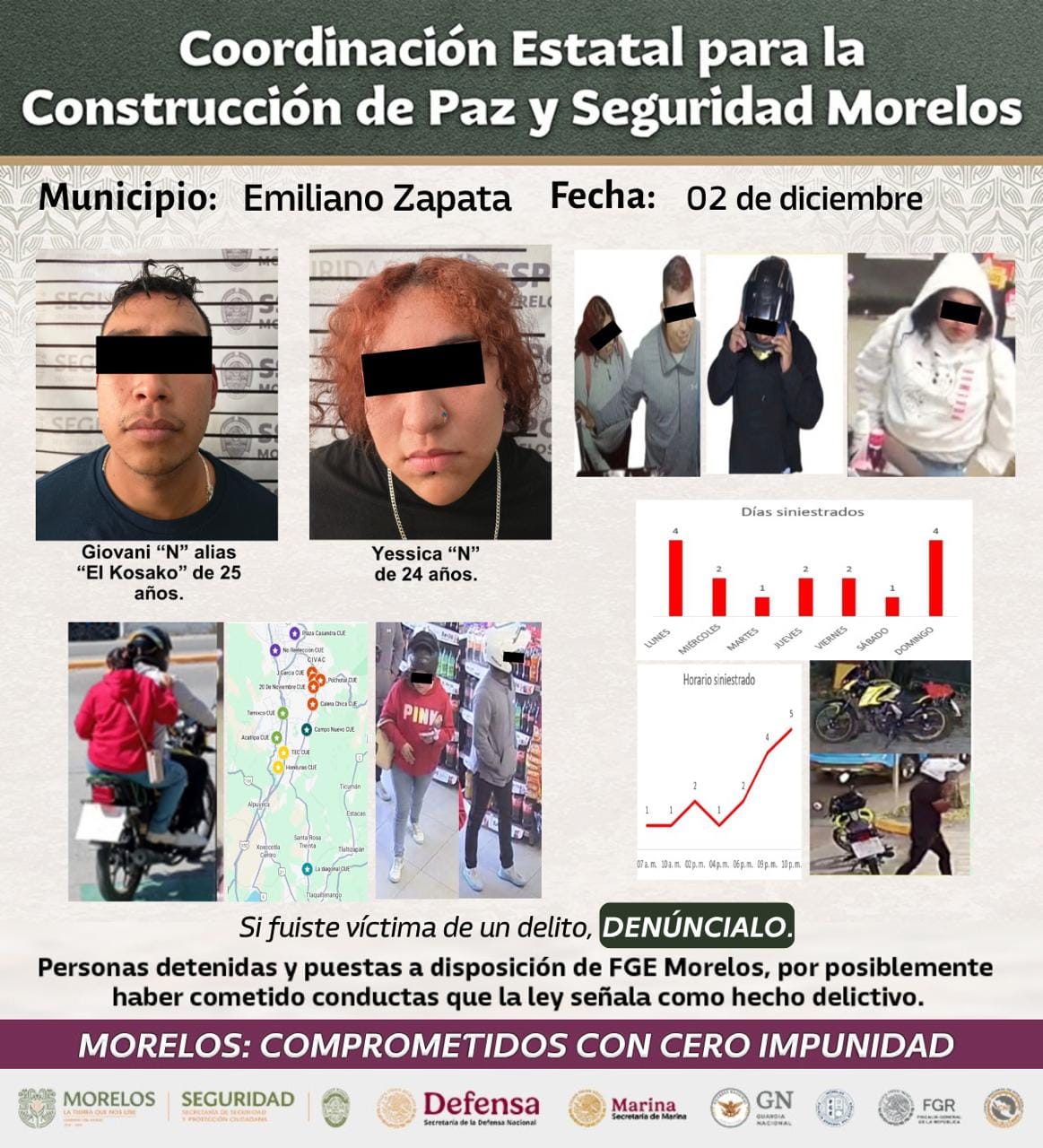 Informan detenciones relevantes como parte de las acciones de seguridad en Morelos