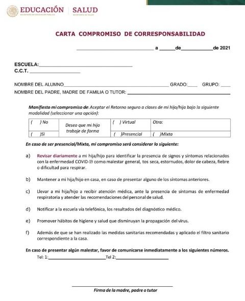 Así es la carta compromiso de la SEP para el regreso a clases presenciales  | La Verdad Noticias