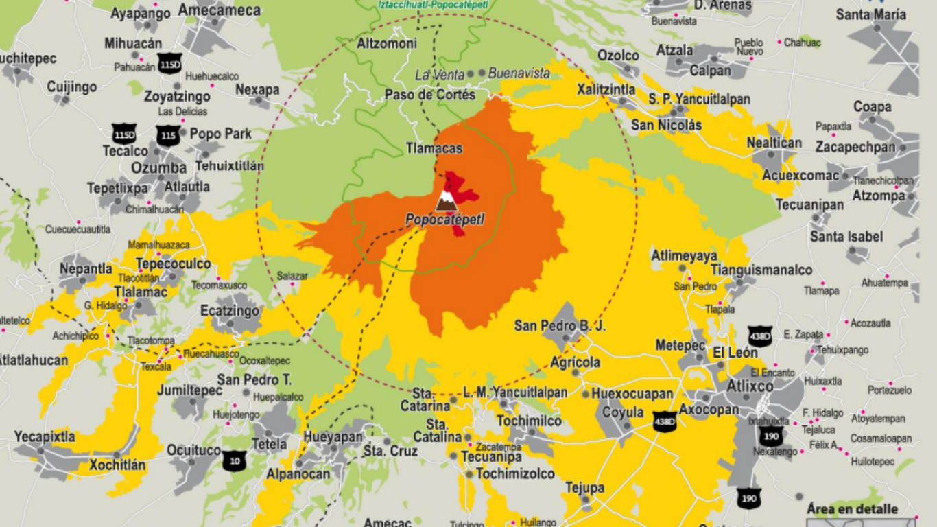 que municipios afectaria una erupcion del popocatepetl