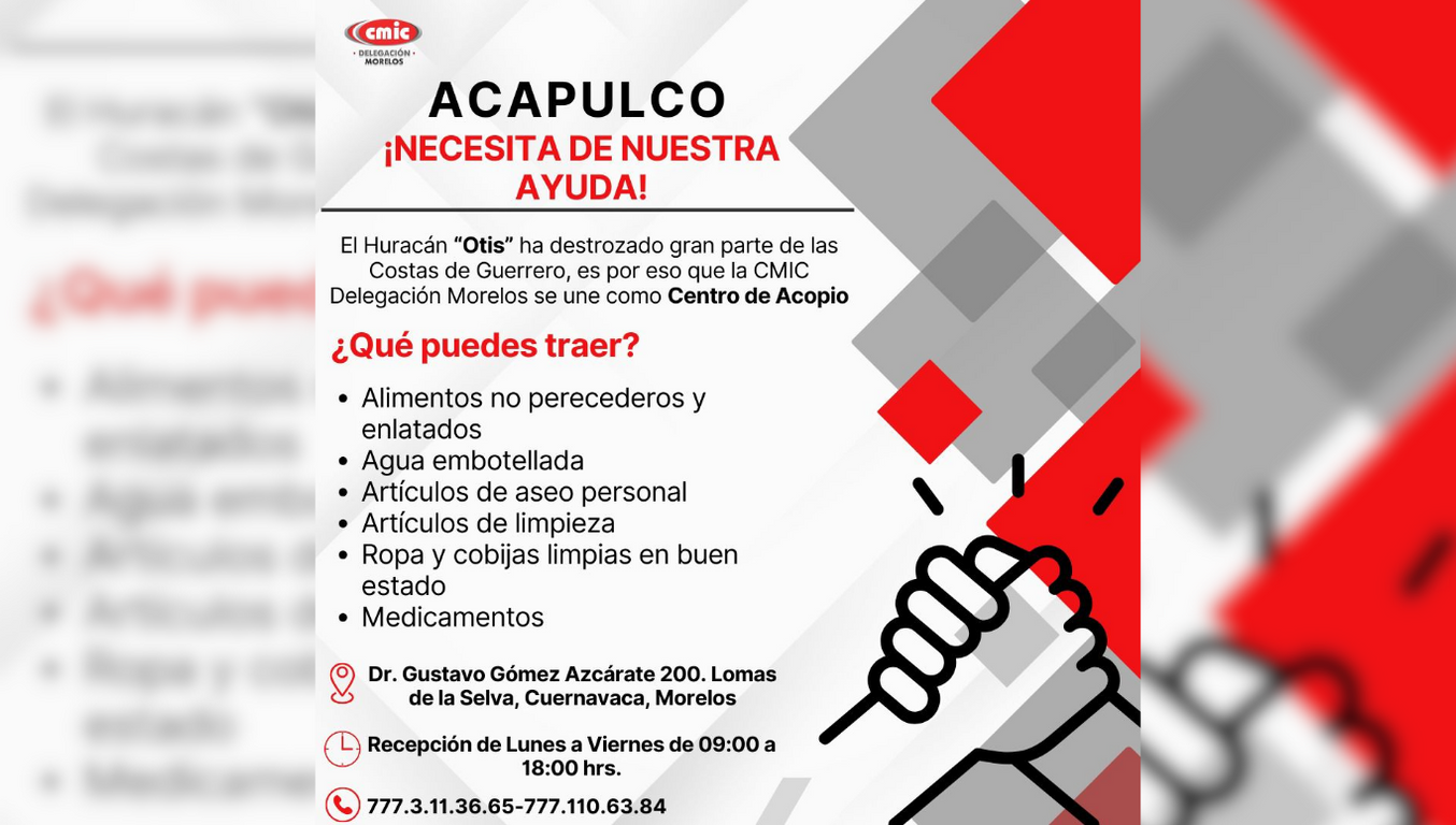 La CMIC cuenta con un centro de acopio para los damnificados en Acapulco