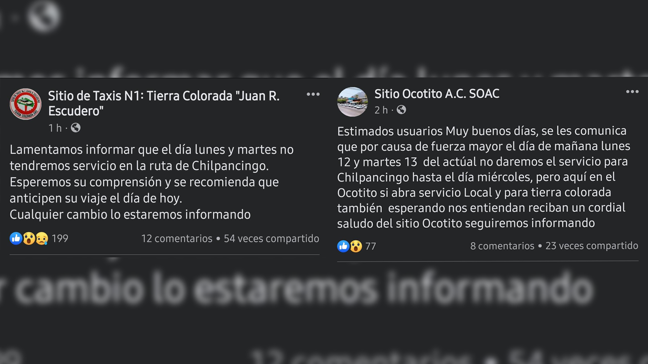 Taxis suspenderán servicio hacia Chilpancingo lunes y martes por violencia; gobierno llama al diálogo