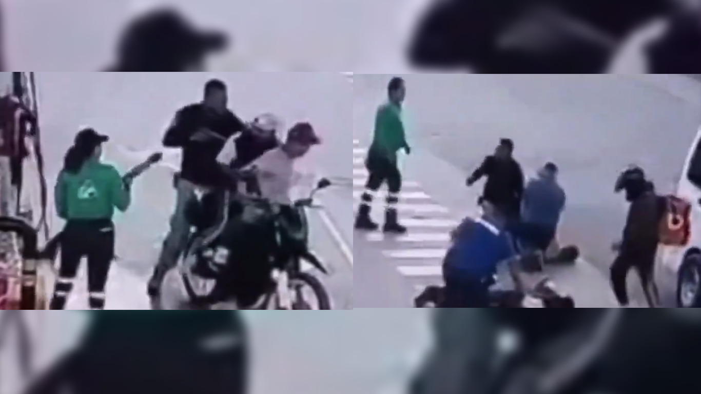 (Video)Trabajo en equipo; despachadora, policía y repartidor evitan robo en gasolinera