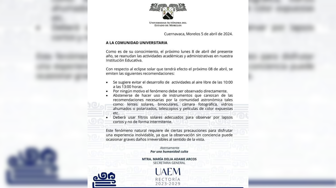 Tampoco la UAEM suspenderá clases por eclipse