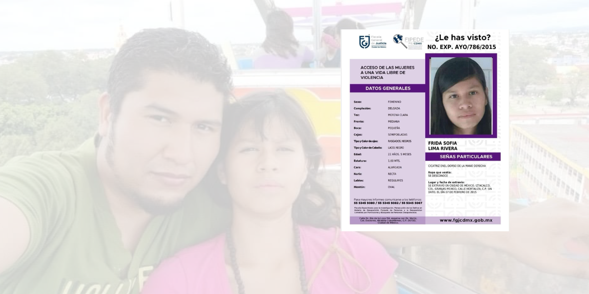 La ficha de búsqueda de Frida Sofía Lima fue emitida en 2015.