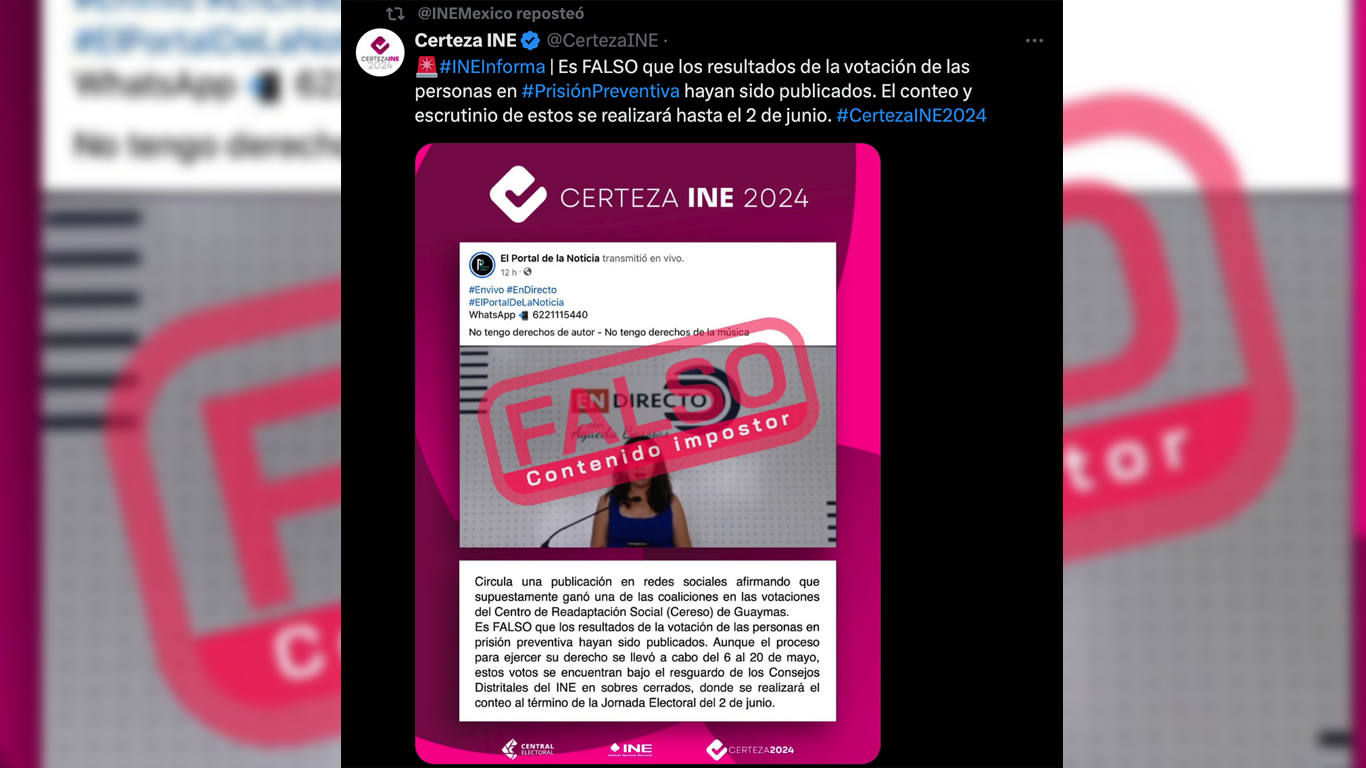 El INE desmiente que los resultados de la votación en cárceles hayan sido publicados