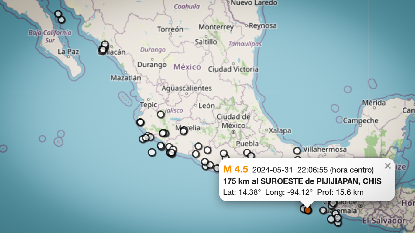 86 sismos sacudieron México este viernes 31 de mayo, informó el Servicio Sismológico Nacional