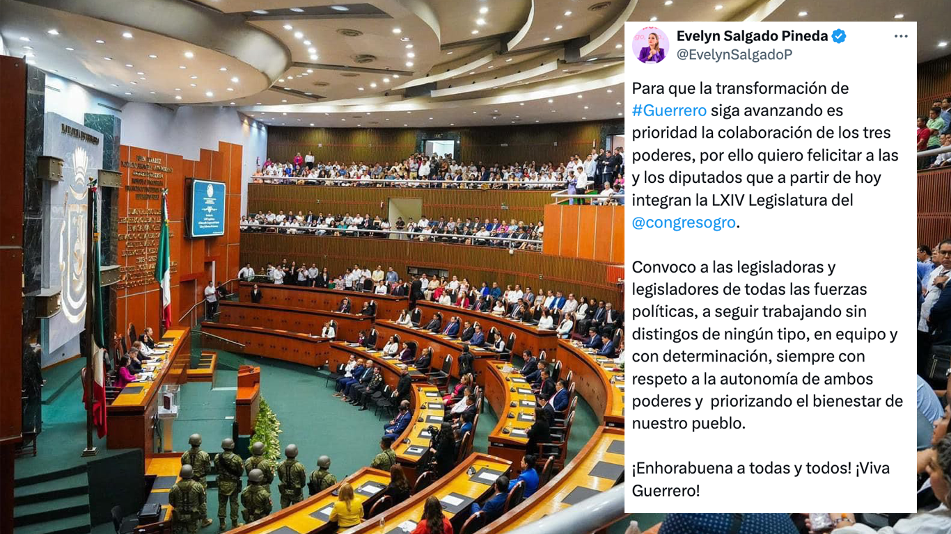Gobernadora Evelyn Salgado convoca a nueva legislatura a trabajar en equipo por Guerrero