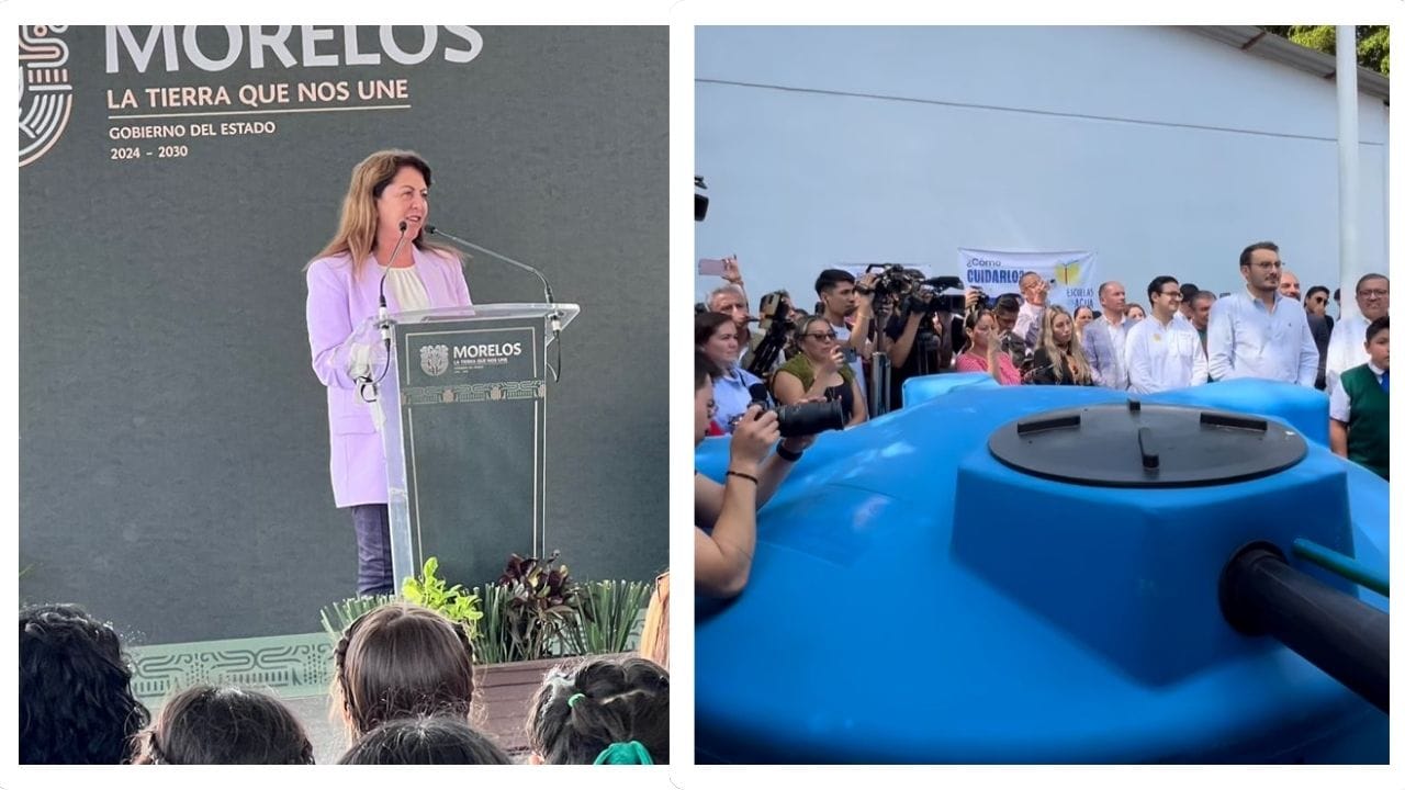 Margarita González Saravia inaugura el primer sistema de captación de agua de lluvia.