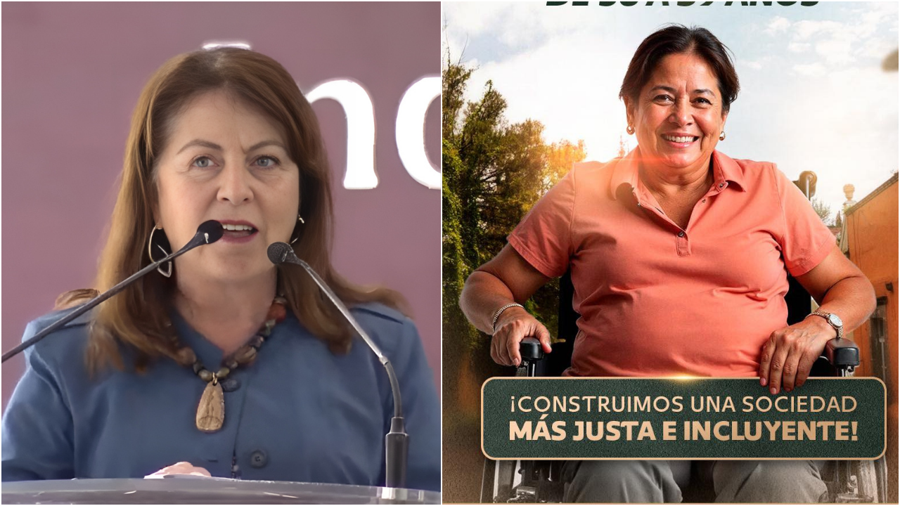 Margarita González Saravia entrega tarjetas a beneficiarios con discapacidad.