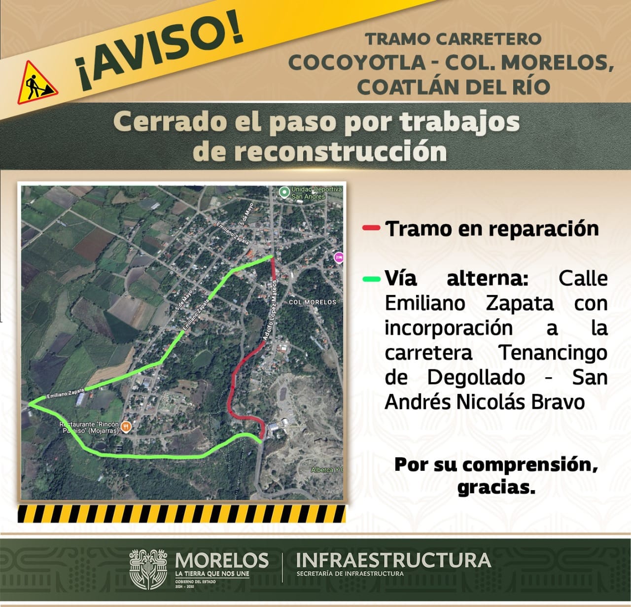Reconstruyen carretera en Coatlán y habilitan vía alterna temporal