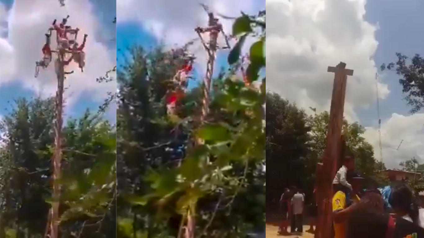 Así colapsó estructura de voladores de Papantla en Veracruz