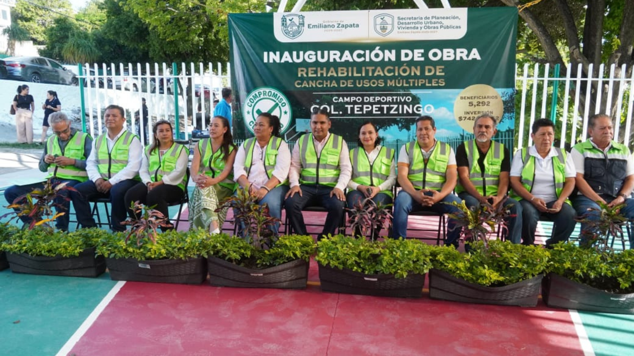 Inauguran cancha de usos múltiples en Tepetzingo, Emiliano Zapata