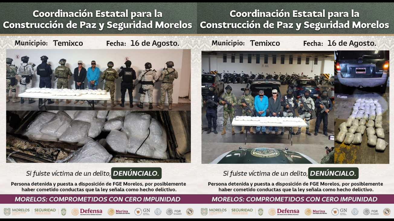 Autoridades aseguran 40 kilos de droga y detienen dos hombres en Morelos