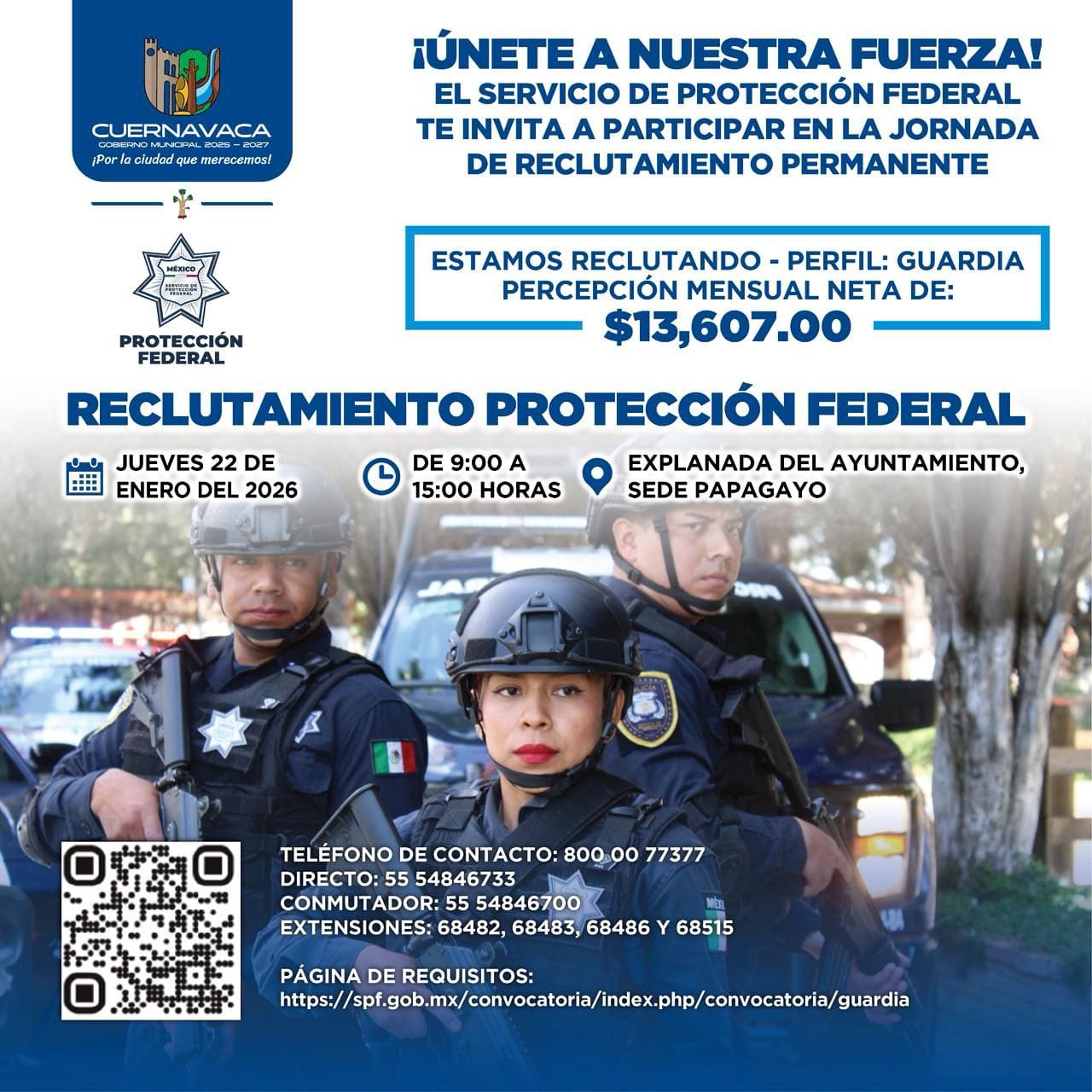 Convocan a jornada de reclutamiento de Protección Federal