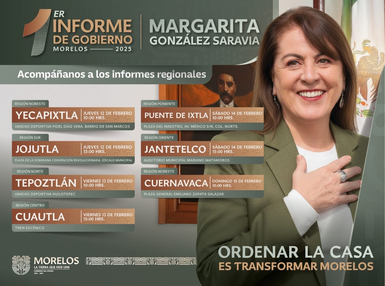 Margarita González Saravia presentará siete informes regionales en Morelos