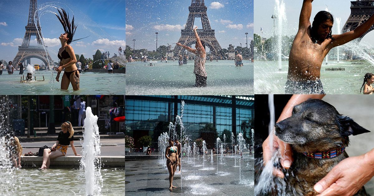 Como en la fuente de Civac, franceses se refrescan
