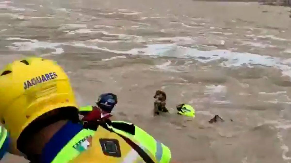 Rescatan a conductor y su perro por inundación en La Huasteca