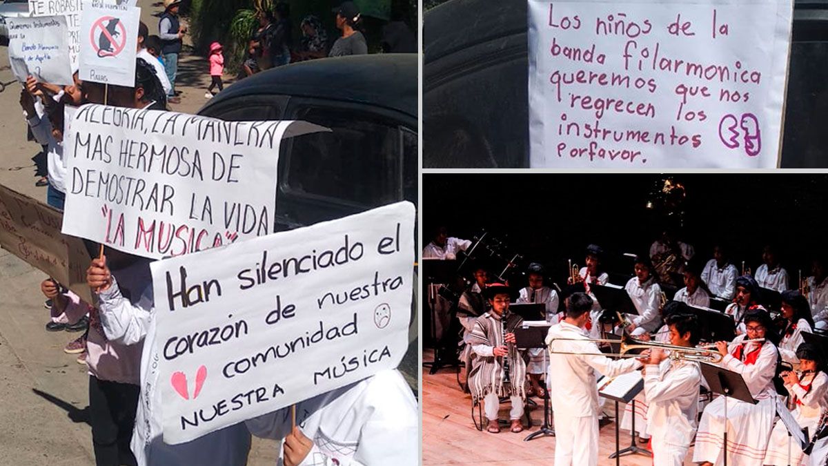 Piden niños de Filarmónica mixe que devuelvan sus instrumentos robados  en Oaxaca