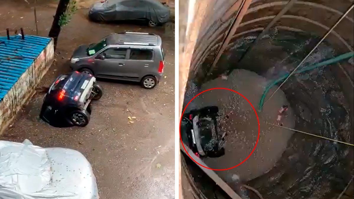 24 Morelos Socavón traga auto en India