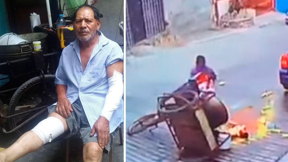 Don Cayetano resbaló y perdió su mercancía de elotes, además sufrió quemaduras