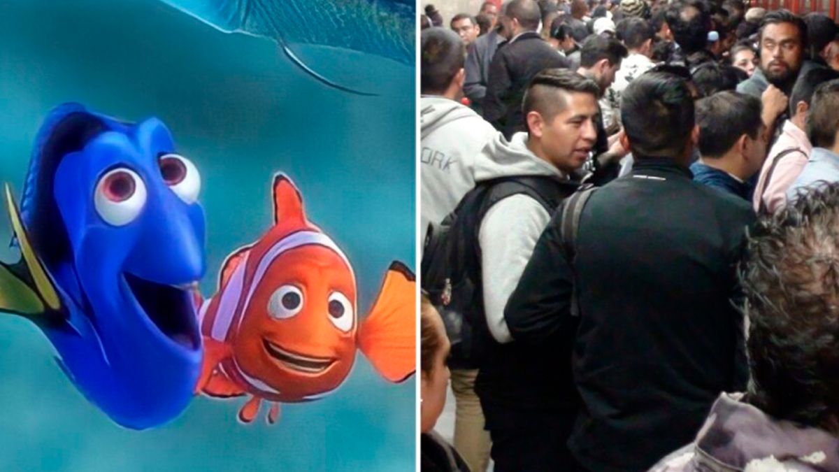 Recrean usuarios del metro escena de “Buscando a Nemo” en Pantitlán